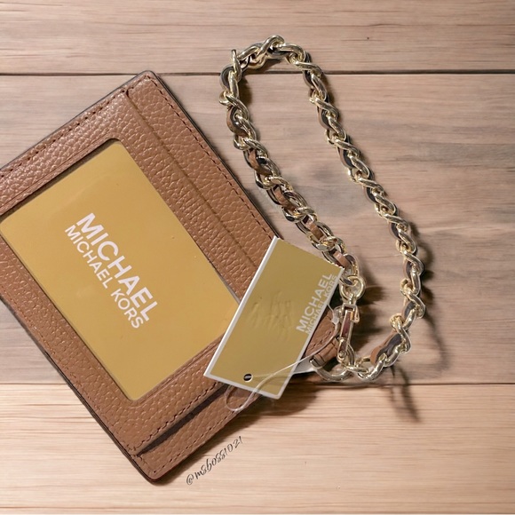 Michael Kors Small ID Chain Wallet Cardholder Chain Wristlet in Luggage NWT - Picture 3 of 5